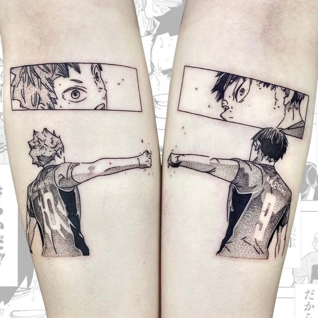 Парная татуировка по аниме Haikyuu!! на предплечьях
