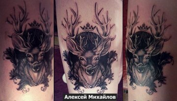 Татуировка на бедре у девушки - олень