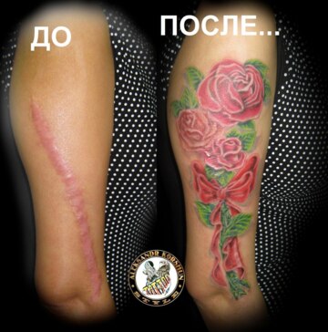 Татуировка на плече у девушки - розы
