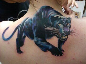 Татуировка на спине у девушки - пантера